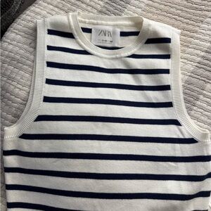 Zara Navy and White Striped Tank Top